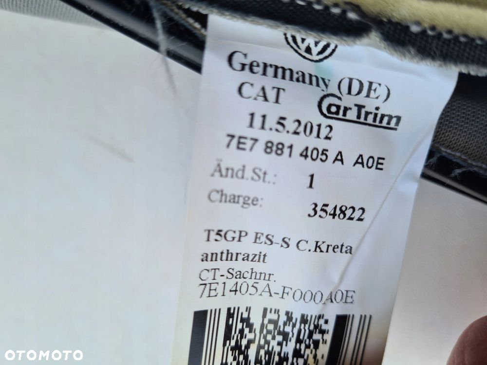 VW T5 CALIFORNIA materiał tapicerka poszycie fotel pasażera 7E7881405A - 2