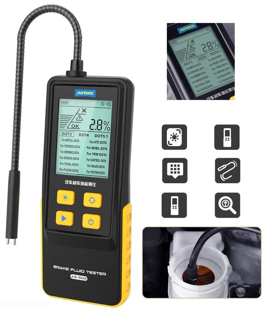 AUTOOL AS502 TESTER MIERNIK PŁYNU HAMULCOWEGO DOT 3 4 5 Z WYŚWIETLACZEM - 1