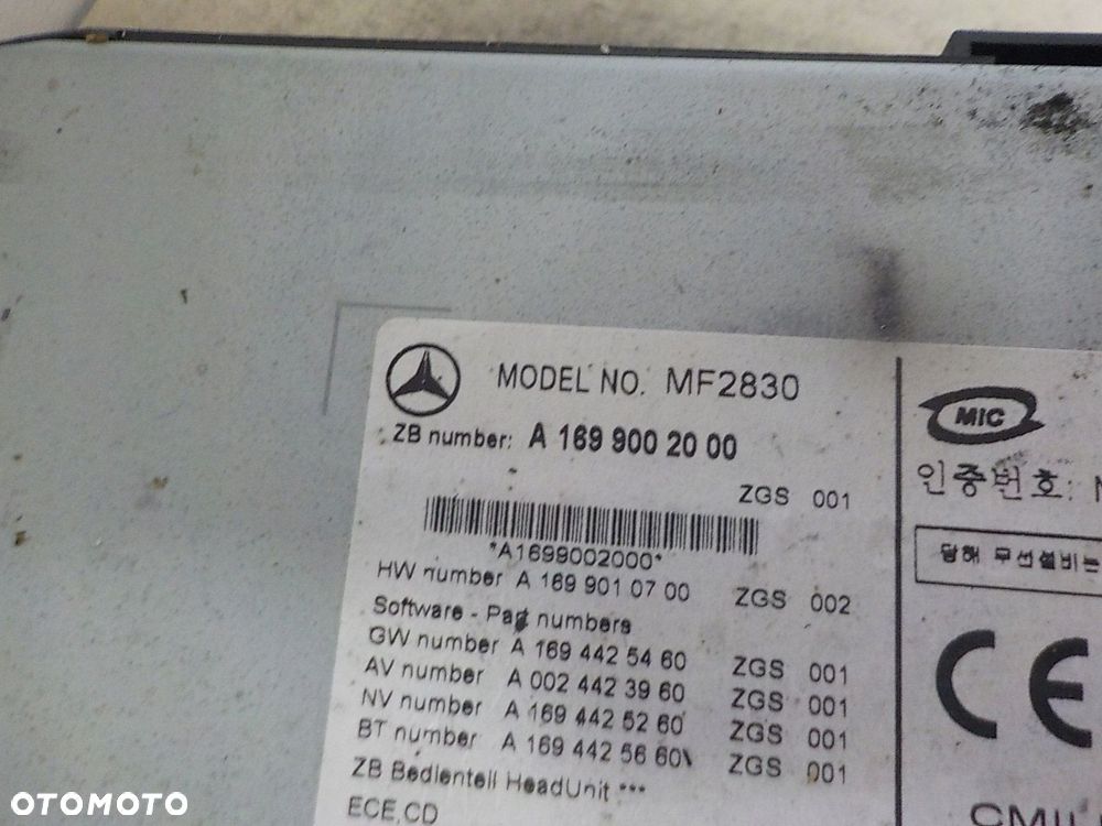 MERCEDES KLASA A W169 RADIO FABRYCZNE A1699002000 - 2