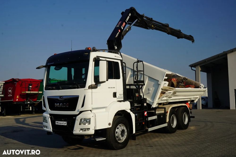 MAN TGS 26.420 / 6x4 / BASCULĂ CU 2 LATE / HIDRODECKER / BORDMATIC + HDS HIAB 188 B-3 / ROTATOR / GRAPER / TELECOMANDĂ / EURO 6 - 7