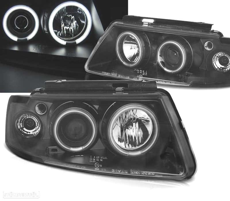FARÓIS VOLKSWAGEN VW PASSAT B5 3B 96-00 ANGEL EYES CCFL FUNDO PRETO - 1