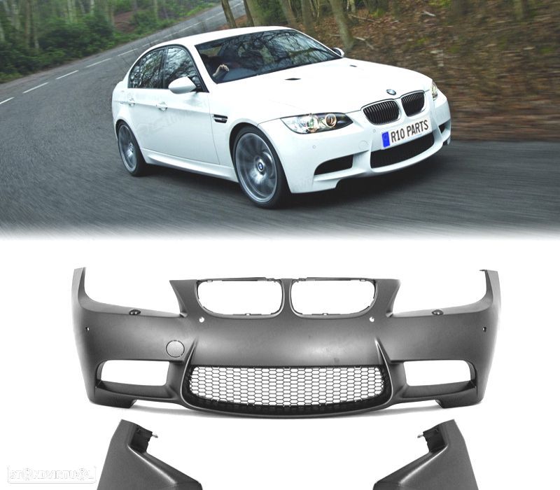PÁRA-CHOQUES FRONTAL BMW E90 E91 LOOK EVO3 COM PDC E LAVA FAROIS - 1