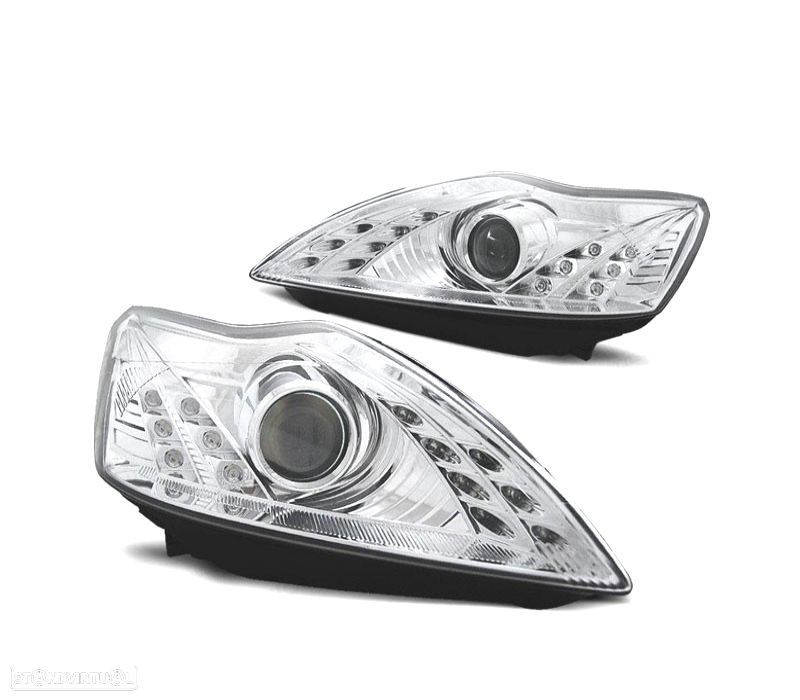 FARÓIS ANGEL EYES FORD FOCUS 07-11 FUNDO CROMADO - 1