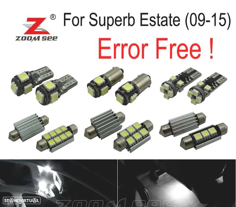 KIT COMPLETO DE 22 LÂMPADAS LED INTERIOR PARA SKODA OCTAVIA MK 2 MKII BIENES 3T5 2009-2015 - 1