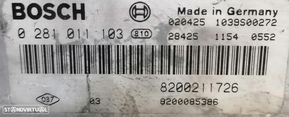 Centralina motor Renault Espace 4 2.2 DCI 2004, refª 8200211726/0281011103, 8200311550/0281011724. - 2