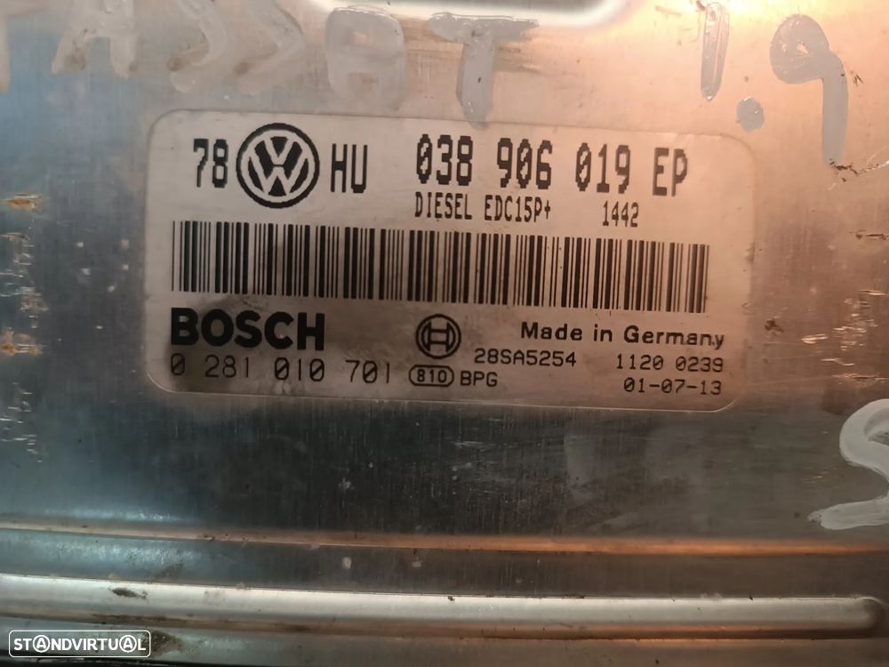 UNIDADE / CENTRALINA DO MOTOR VOLKSWAGEN PASSAT 1.9TDI 130CV REF. 038906019EP 0281010701 - 2