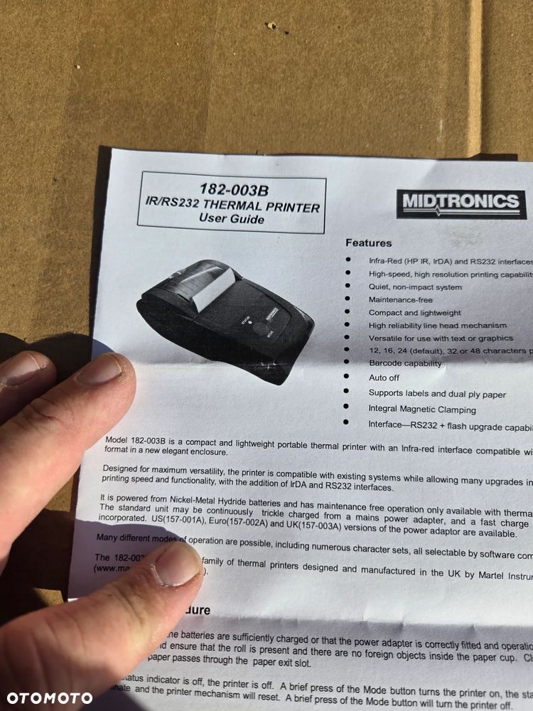 DRUKARKA DO TESTERA AKUMULATORA Baterii Citroen DS Opel Peugeot PSA 9776EK Midtronics 182-003B IR/RS232 THERMAL PRINTER - 6