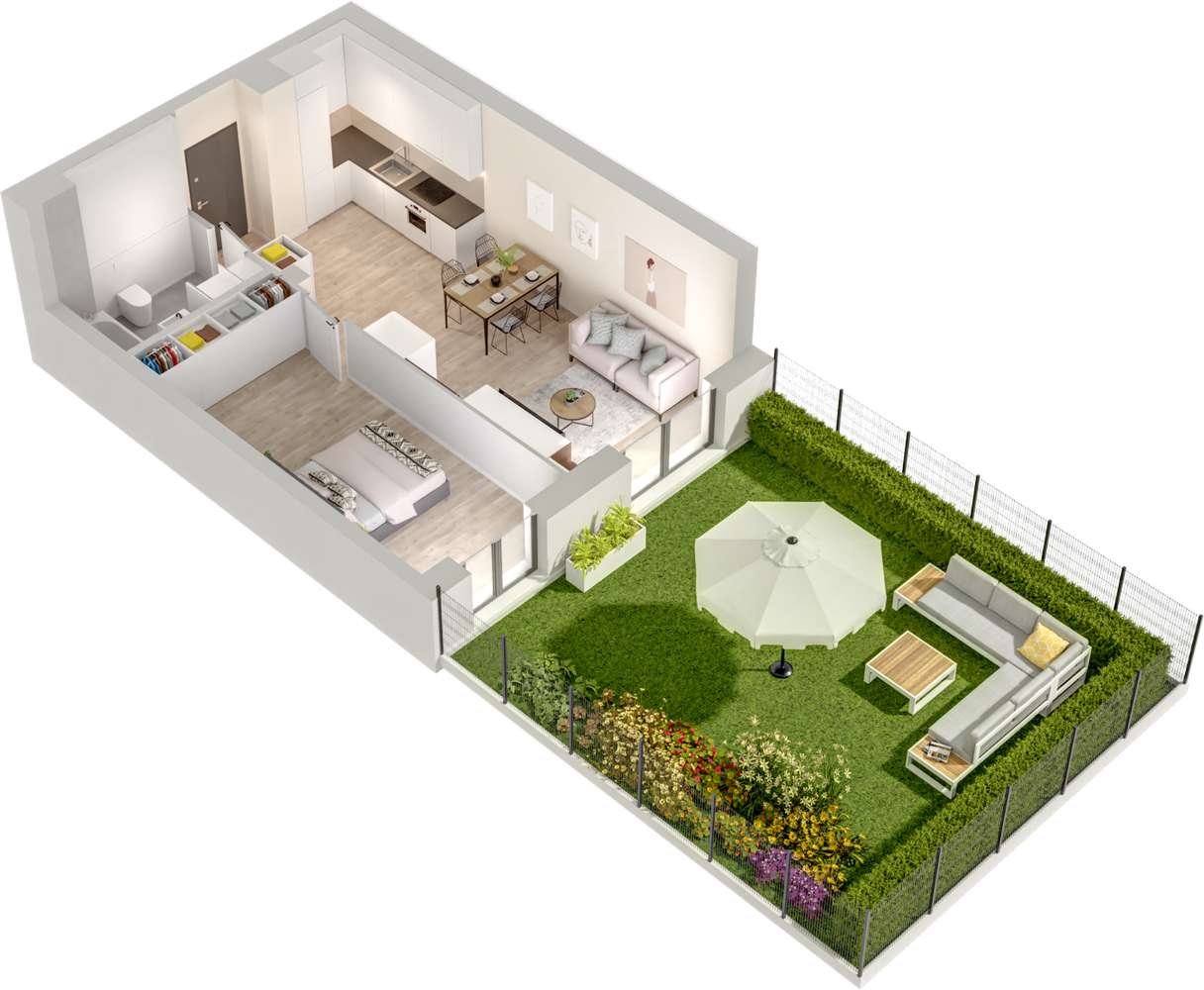 1.M.04 | 46,74 m² | 2 pokoje z ogródkiem | Krzyki- Gaj
