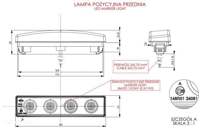 lampa obrysowa led biała 12/24v scania do blendy - 3
