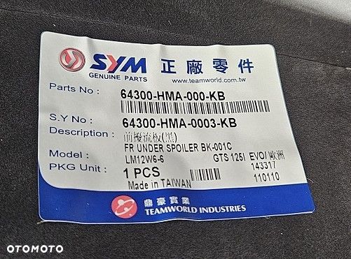 Osłona chłodnicy owiewka Spoiler grill SYM GTS 125 / 250 / 300 EVO  64300-HMA-000-KB - 9