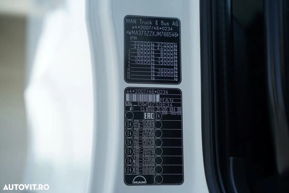 MAN TGS 35.500 / 8X4 / BASCULATOR CU 2 LATE / HIDROCLAPĂ / HIDROCLAPĂ BORDMATIC / PERDĂ ELECTRICĂ / AUTOMATĂ / EURO 6 - 36