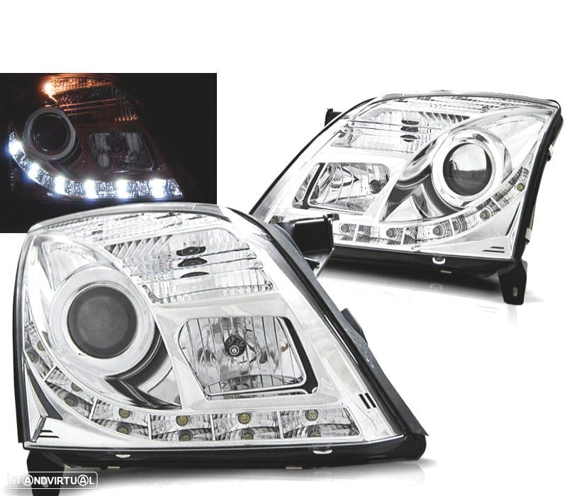 CONJUNTO DE FARÓIS PARA OPEL VECTRA C 02-05 TRU DRL LED CROMADOS - 1