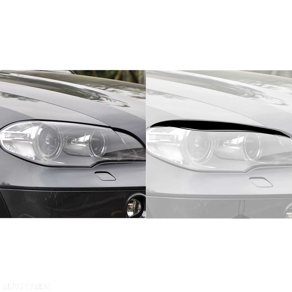 Set 2 Pleoape Faruri Far Adeziv BMW X5 E70 2008 - 2013, Negru Lucios - 4