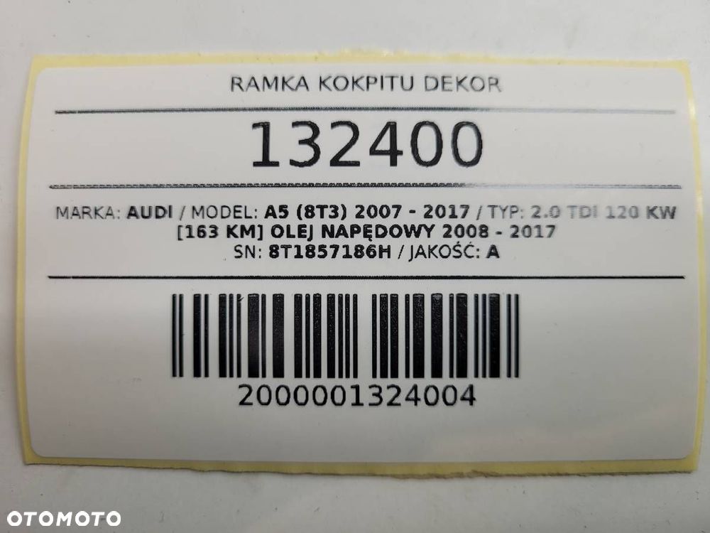 RAMKA WYŚWIETLACZA KOKPITU DEKOR AUDI A5 8T 8T1857186H - 9