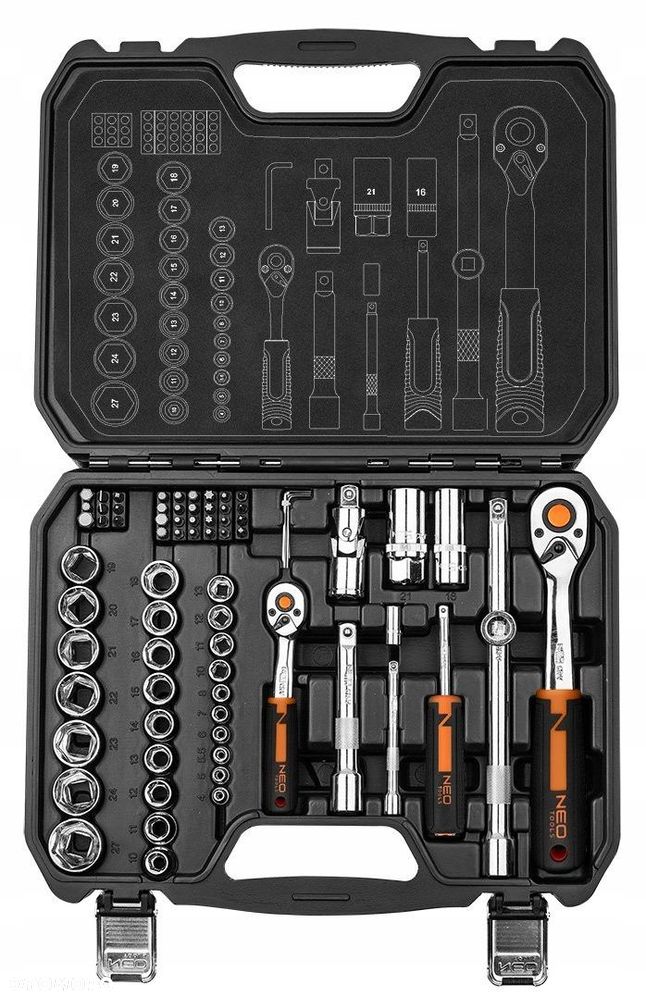 NEO ZESTAW KLUCZE NASADOWE 1/2" 1/4" 73elem CRV BITY TORX NASADKI WALIZKA - 3