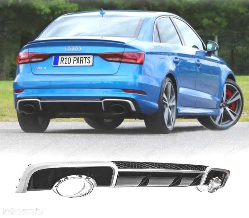 DIFUSOR AUDI A3 8V 12-16 LOOK RS3 + PONTEIRAS DE ESCAPE - 1