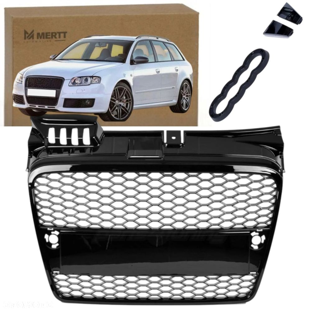 Atrapa zderzaka grill AUDI A4 B7 04-07 plaster miodu CZARNY POŁYSK RS LOOK - 1
