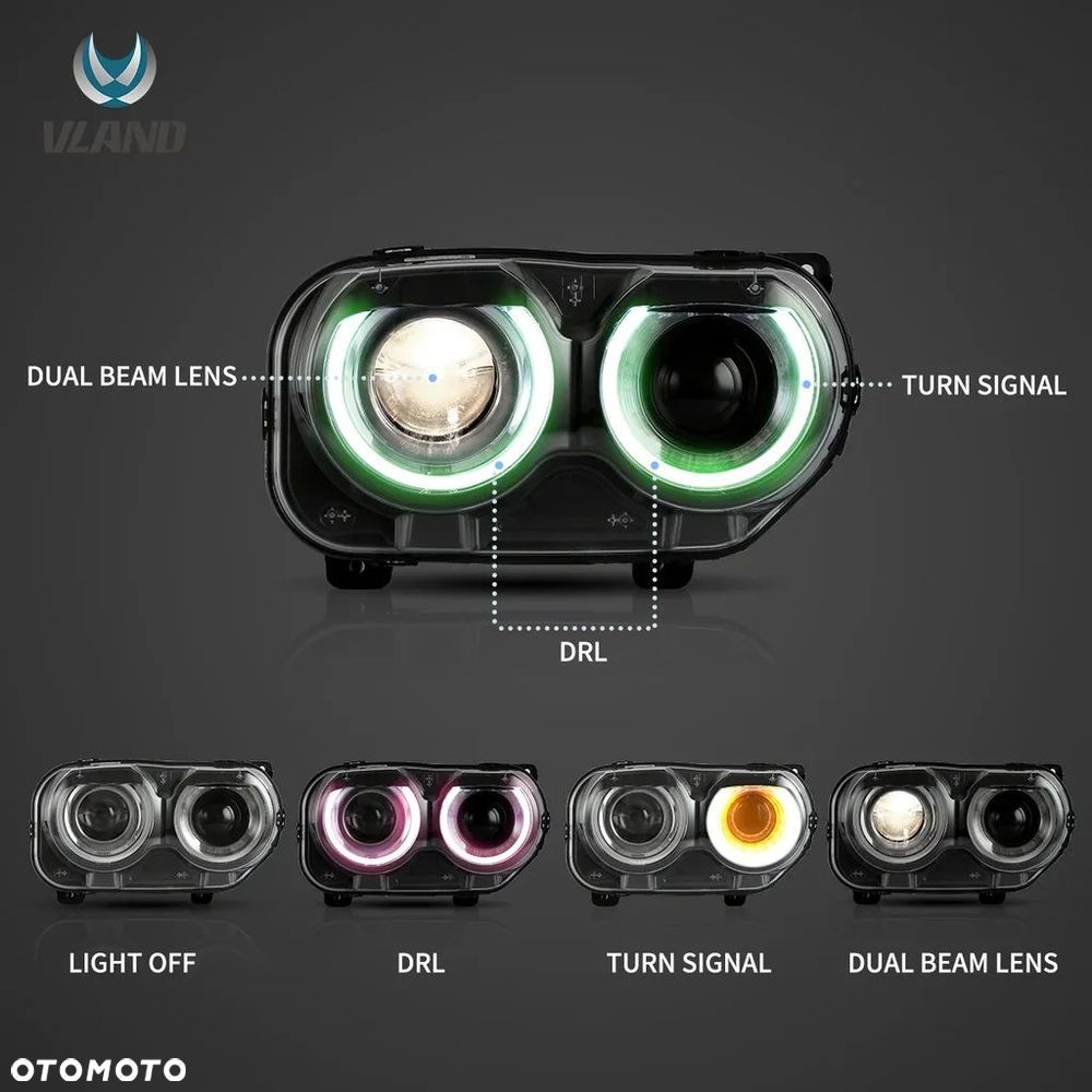 Reflektor Lampa kpl Vland LED Neon RGB Tuning Dodge Challenger Lift 2014- - 12