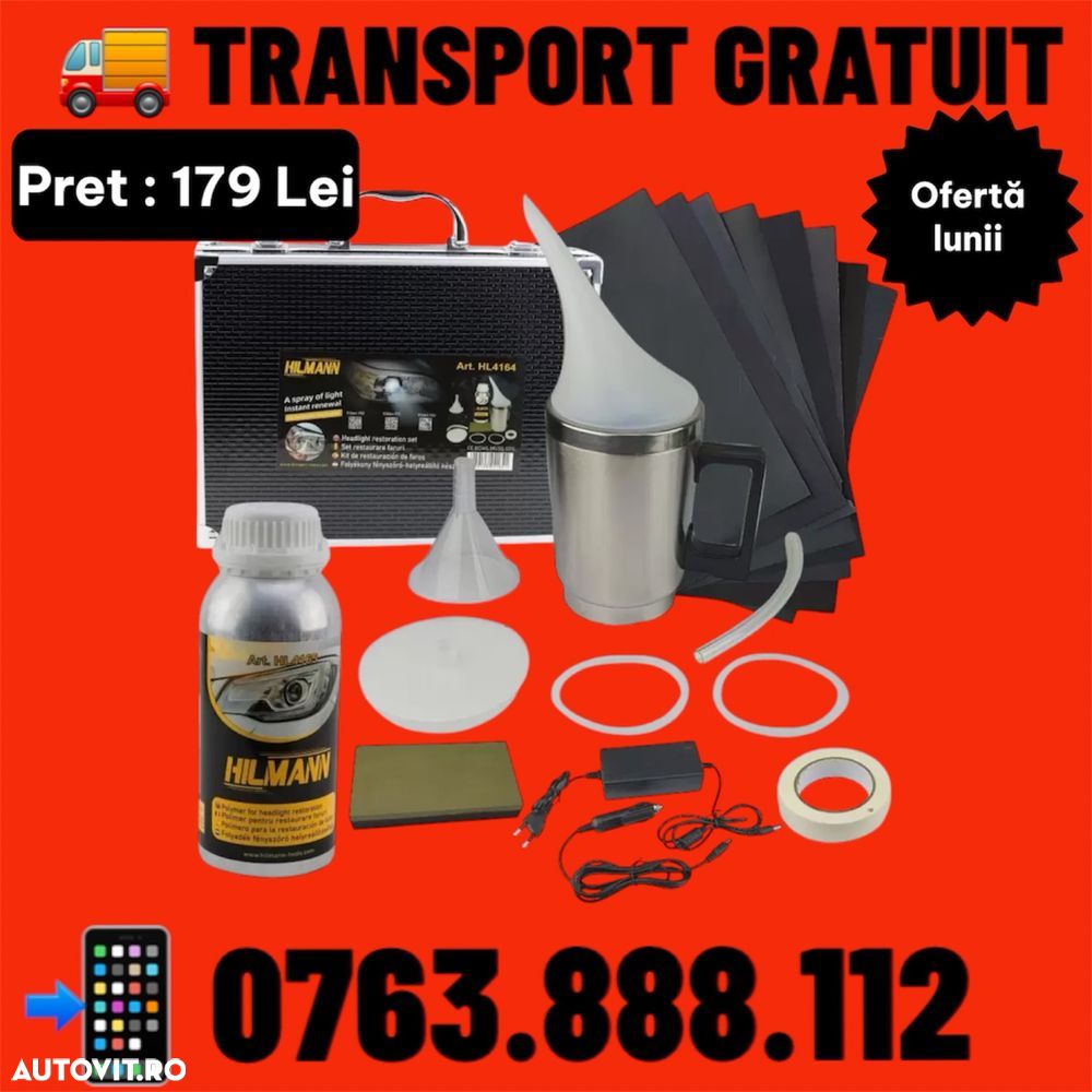 Kit polimerizare restaurare faruri auto cu polimer lichid 600 ml Nou - 1
