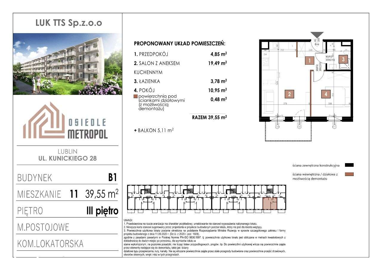Budynek 1 Mieszkanie 11 | 2 pokoje z aneksem