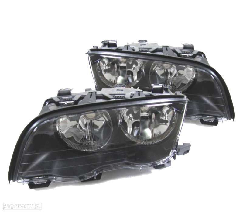 FARÓIS BMW E46 4 PORTAS 98-01 FUNDO NEGRO - 1
