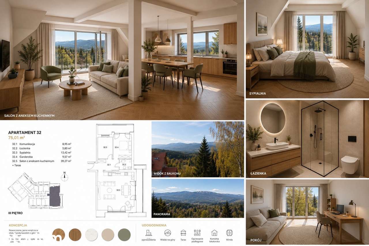 Apartament 75 m² | widok na góry, 2 sypialnie | 2025, Szklarska Poręba - Pełny obrazek: 3/6