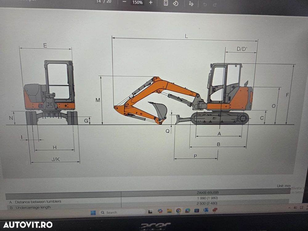 Hitachi ZX65USB-6, 2019, 2.006h, 6,5 TONE, CUPLA RAPIDA+2 CUPE EXCAVARE NOI+1 cupa taluz, inst picon pe brate, instal hidr rotire pe brate, LAMA NIVELARE, ad sapare 4,5m, ridica 4t, AC, posibilitate leasing-PROMOTIE 41900EUR+Tva - 36