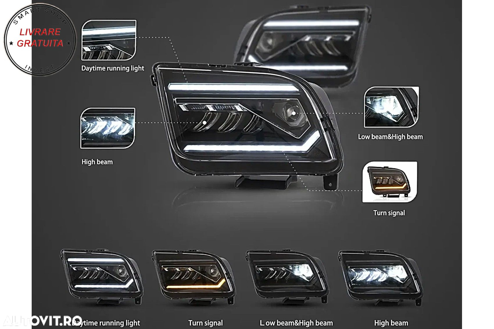 Faruri Full LED Ford Mustang V Pre-Facelift (2005-2009) Negru cu Semnal Dinamic Se- livrare gratuita - 19