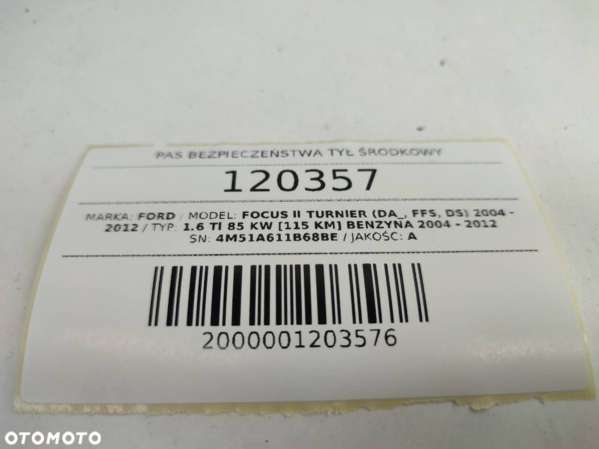 PAS BEZPIECZEŃSTWA TYŁ ŚRODKOWY KANAPY FORD FOCUS MK2 II 4M51A611B68BE - 8