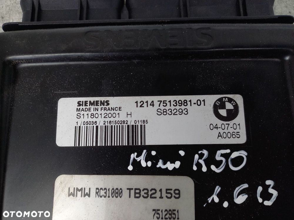 KOMPUTER, STEROWNIK MINI R50 12147513981-01  S118012001H 1.6 16V - 6