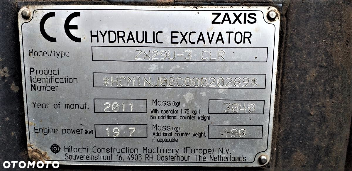 Hitachi Minikoparka gąsienicowa HITACHI ZX 29 U-3 CLR - 40