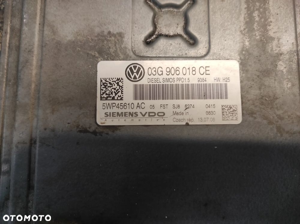 KOMPUTER STEROWNIK SILNIKA 2.0 TDI 03G906018CE DIESEL SIMOS PPD1.5 HW:H25 5WP45610AC - 2