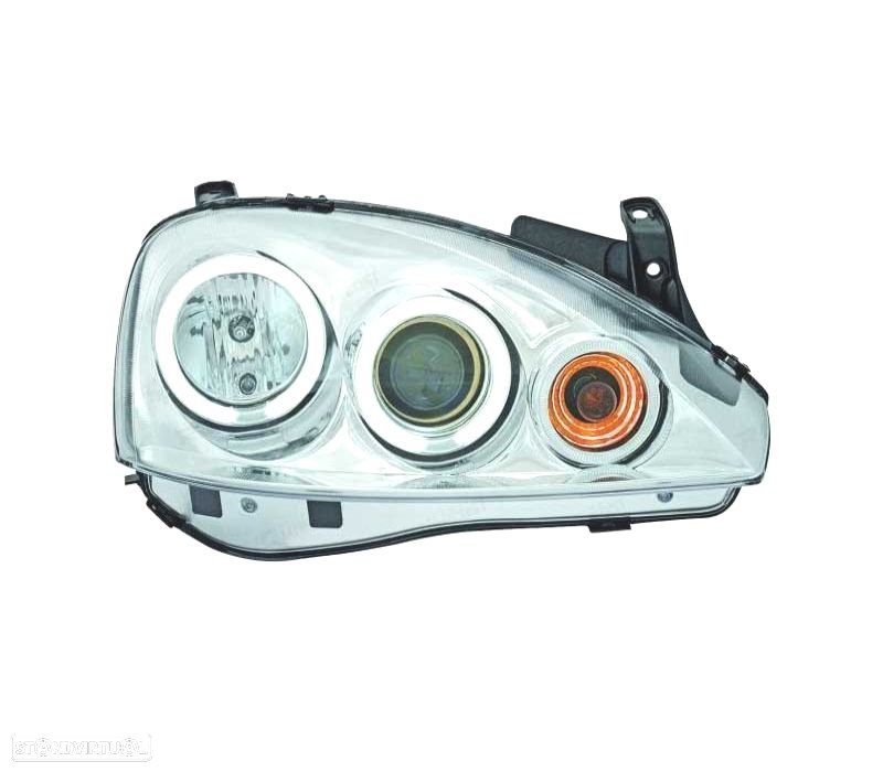 FARÓIS OPEL CORSA C 00-06 ANGEL EYES CCFL FUNDO CROMADO - 3
