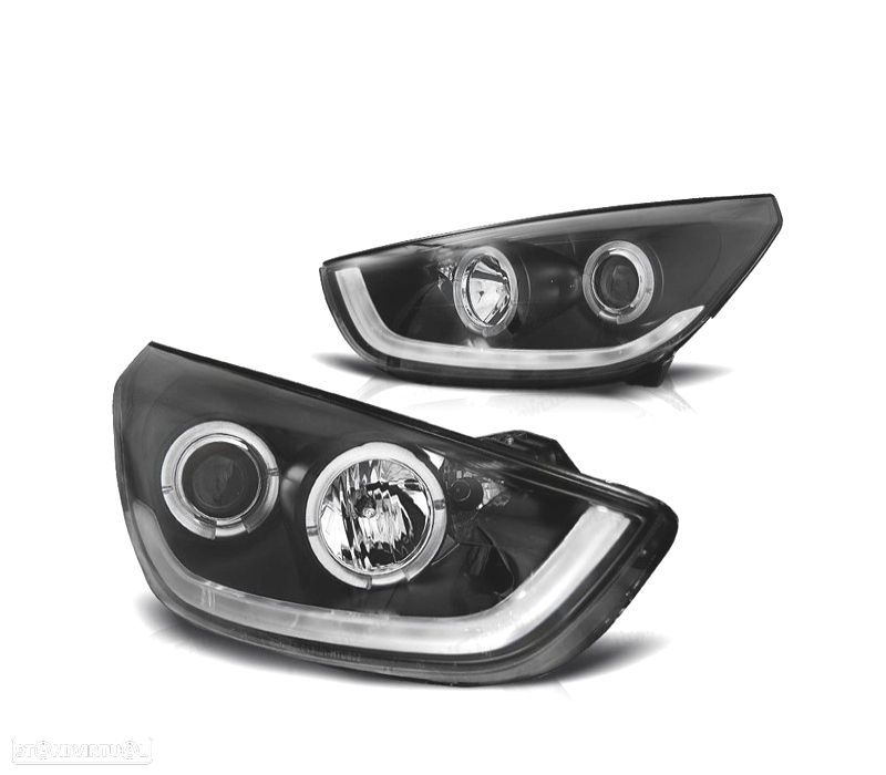 FARÓIS FRONTAIS PARA HYUNDAI IX35 10-13 TUBE LIGHT FUNDO PRETO - 1