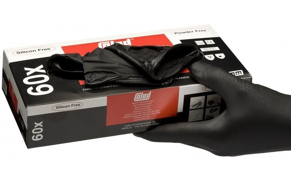 Manusi de protectie de nitril de unica folosinta Colad marime M, 285 mm lungime, 0,15 grosime, 60 buc la cutie, negre - 1