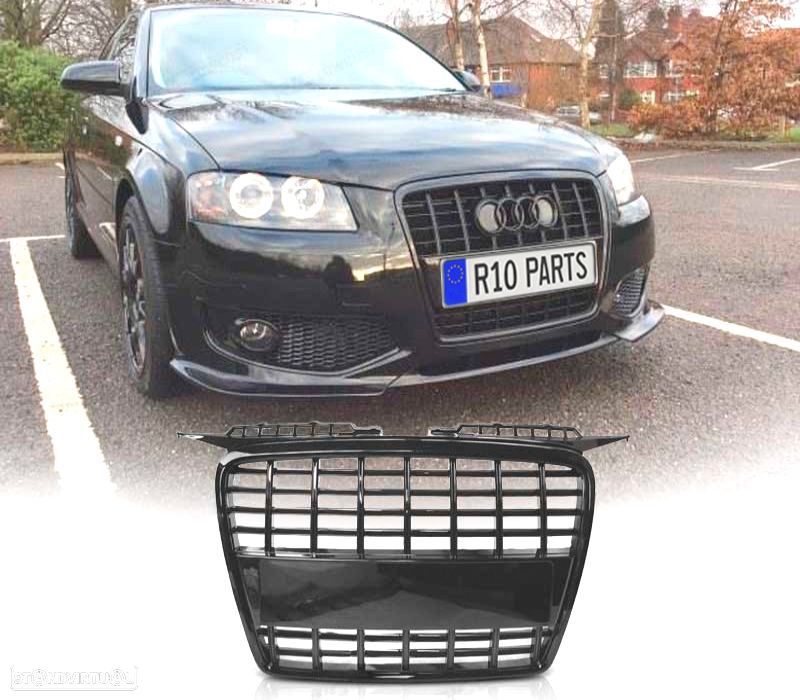 GRELHA FRONTAL AUDI A3 8P 05-08 LOOK S LINE PRETO BRILHANTE - 1