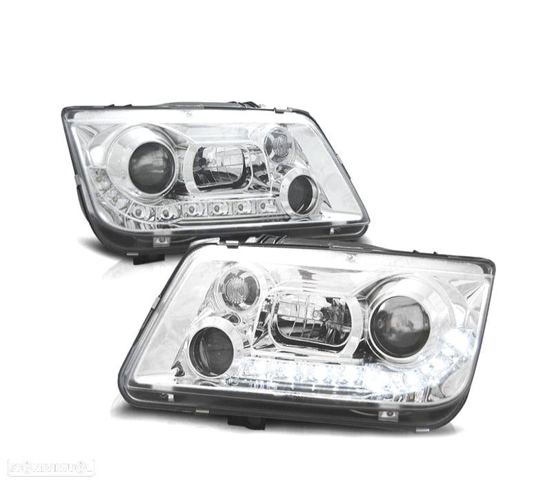 FARÓIS COM LUZ DIURNA LED VOLKSWAGEN VW BORA 98-05 FUNDO CROMADO - 1