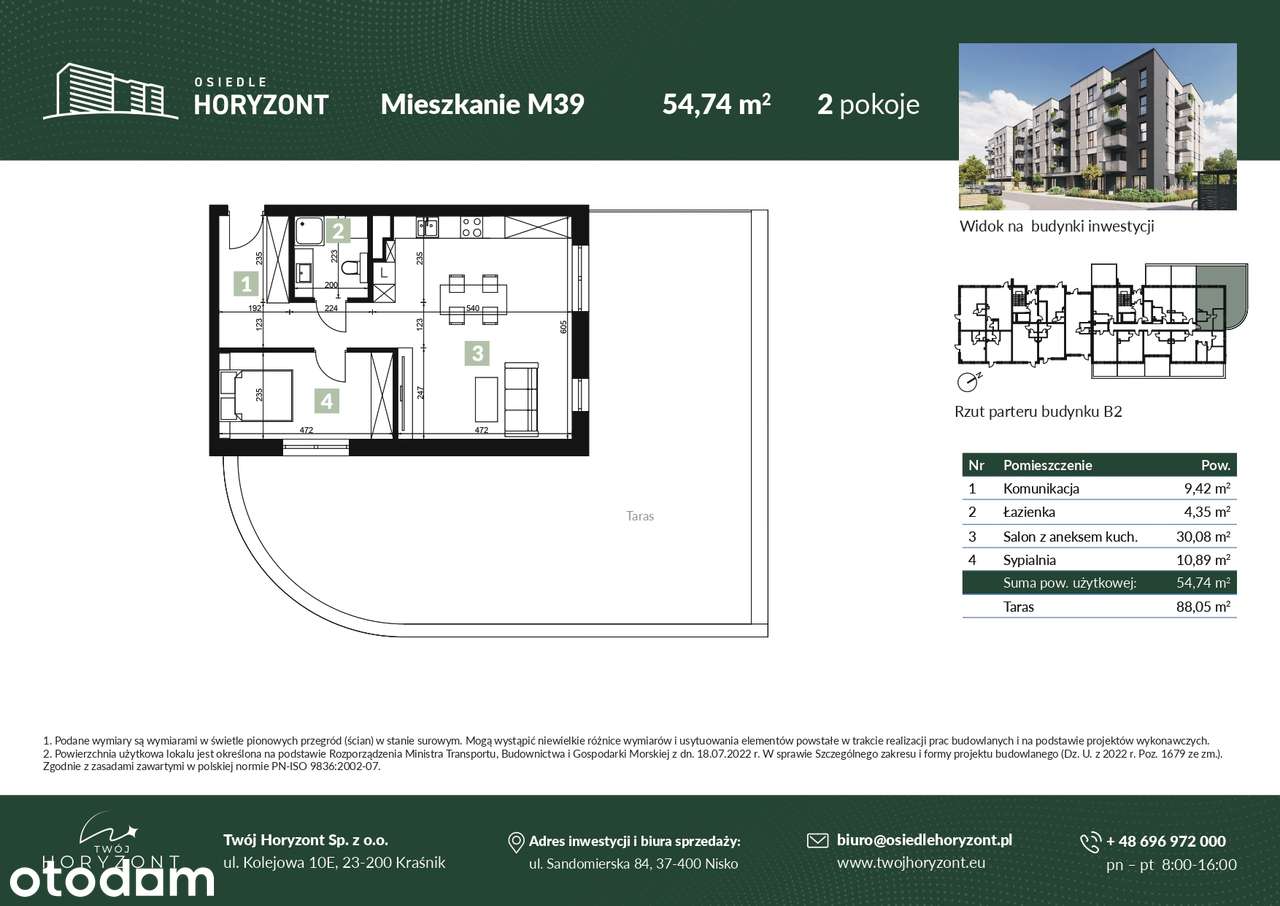 PBI - Twój Horyzont | 54,74 m² z 2 pokojami i ogromny taras 88,05 m²
