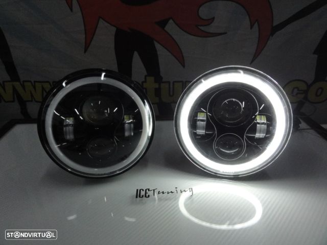 Faróis FULL LED CREE de 7 polegadas com médios, maximos, Angel eyes e pisca em led fundo preto, compatíveis com Hummer, Jeep Wrangler JK TJ LJ, Land Rover Defender, Mercedes classe G W463, Nissan, Suzuki, veículos 4x4, Harley Davidson. - 12