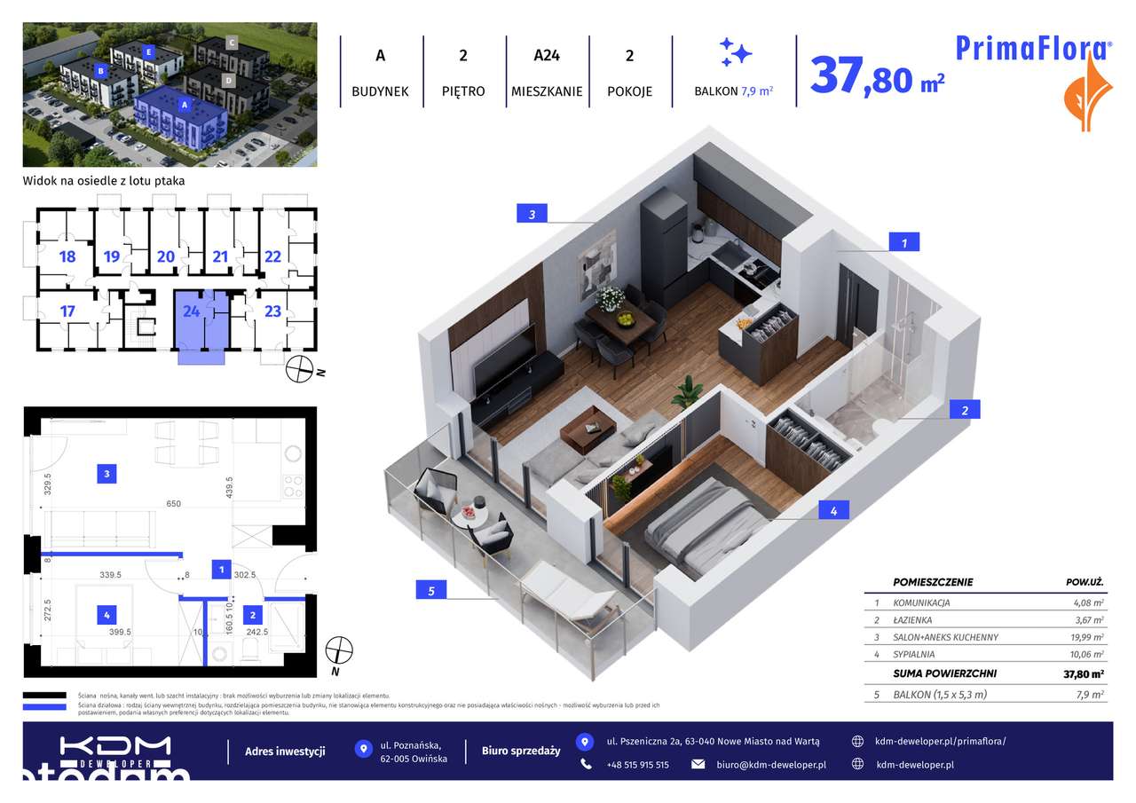 Mieszkanie na sprzedaż, 2 pokoje, 38 m², Owińska