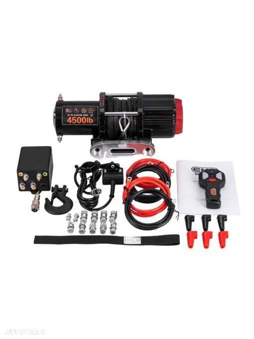 Troliu electric EMD Winch 4500lbs (2041kg), 12V, cablu sintetic 12m, raport 166:1 - 1