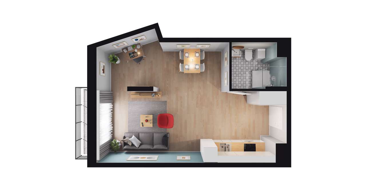 1-pokojowy apartament inwestycyjny 41m2 + balkon - Pełny obrazek: 3/9
