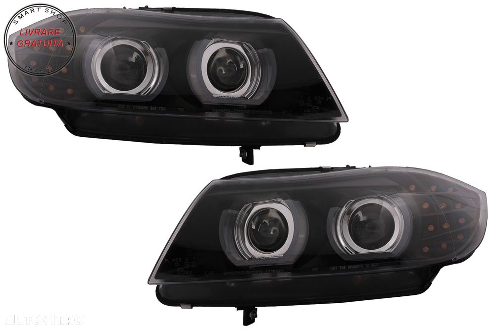 Faruri Xenon 3D Angel Eyes LED DRL BMW Seria 3 E90 E91 (2008-2011) Negru- livrare gratuita - 14