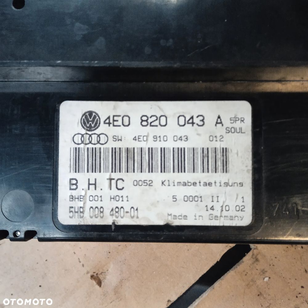 Panel nawiewu A8 D3 4E0820043A - 5