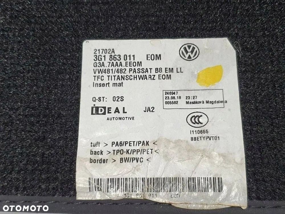 VW PASSAT B8 2019 Arteon Dywaniki welurowe komplet oryginał 3G1863011 - 12