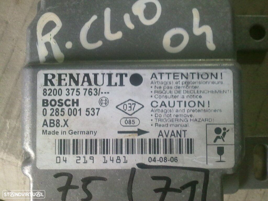 Modulo Airbag 8200375763 0285001537 RENAULT CLIO 2 2004 RENAULT CLIO 2 FASE 2 2001 1.5DCI 65CV 3P PRETO RENAULT CLIO 2 2004 1.5DCI 65CV 5P CINZA - 1