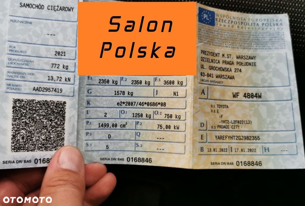 Toyota PROACE CITY BRYGADÓWKA L2H1, VAN 5 osobowy, Homologacja cięż. N1, Duża ład-772kg Koła-16 Skrzynia biegów 6stop. Ściana dział. składana 2x Boczne drzwi - 15