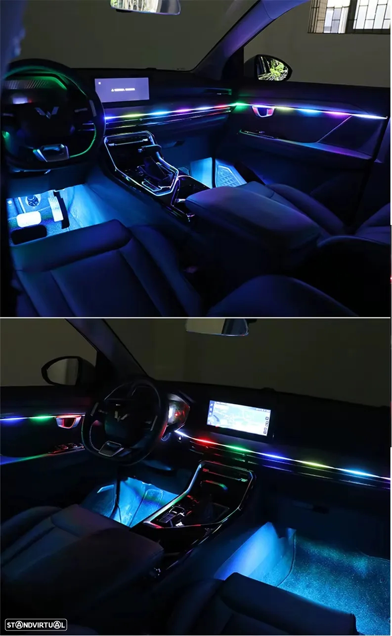 Kit de 18 peças em led luz ambiente com led alta qualidade COB-RGB multicolor para habitáculo, tablier, bancos 16 milhões de cores (azul, azul gelo, vermelho, verde, vermelho, branco, roxo, laranja, amarelo, etc.) - 7