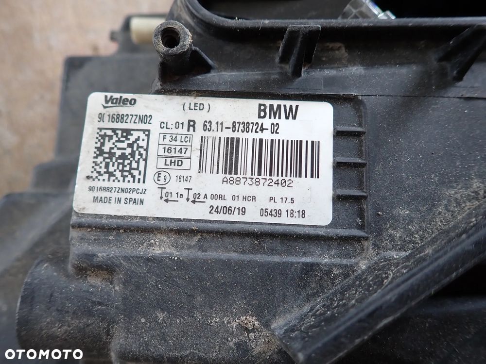 BMW 3 GT F34 LCI LIFT LAMPA PRAWY PRZÓD 8738724-02 - 8