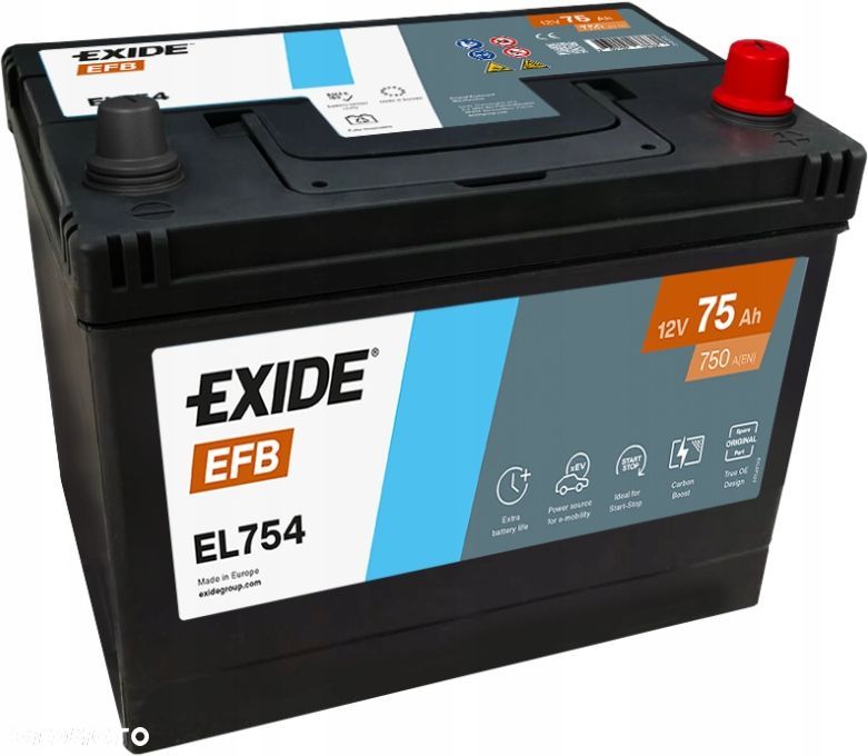 Akumulator Exide EFB 75Ah 750A EL754 STARTSTOP JAPAN P - 1